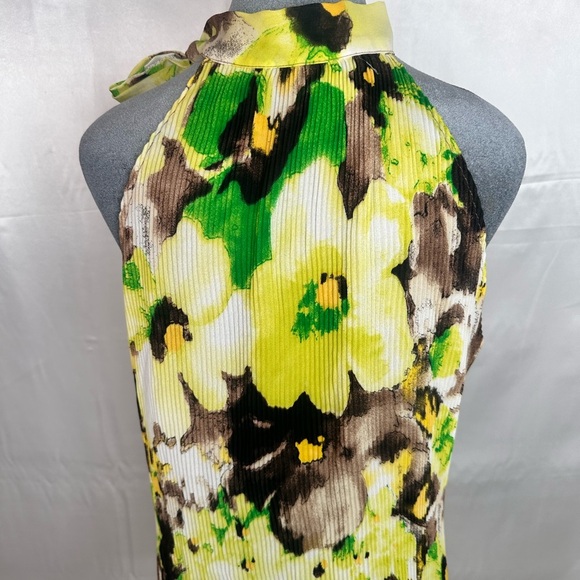 Floral Halter High Neck Top - Green and Brown Size Large - Picture 7 of 9